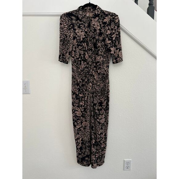 Free People Black Floral Button Down Midi Dress Womens Small Cottagecore Stretch - Picture 1 of 15